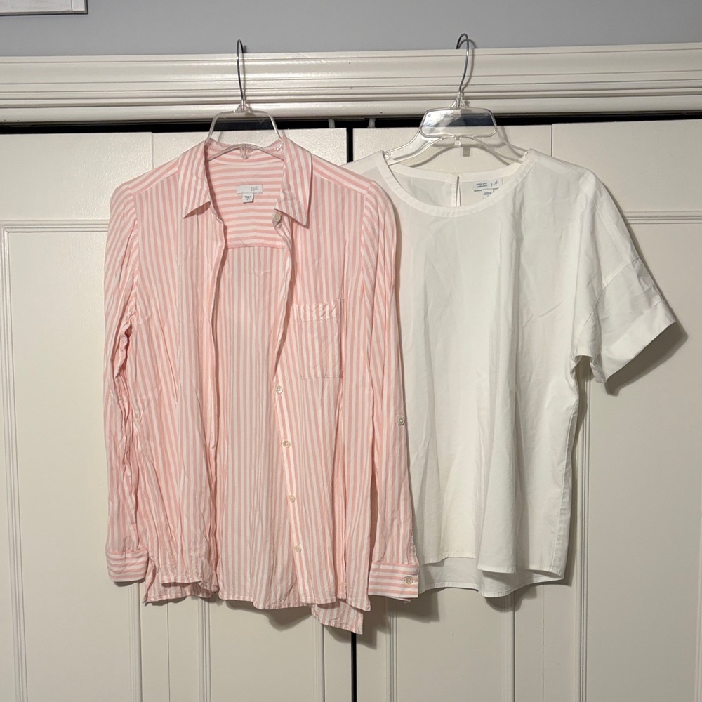 Pink Striped long sleeve and White smock top Shirt Set